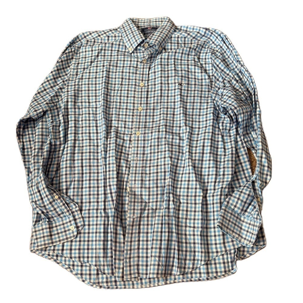 Vineyard Vines Slim Fit Tucker Shirt XL Blue Checkered Plaid Button Down
